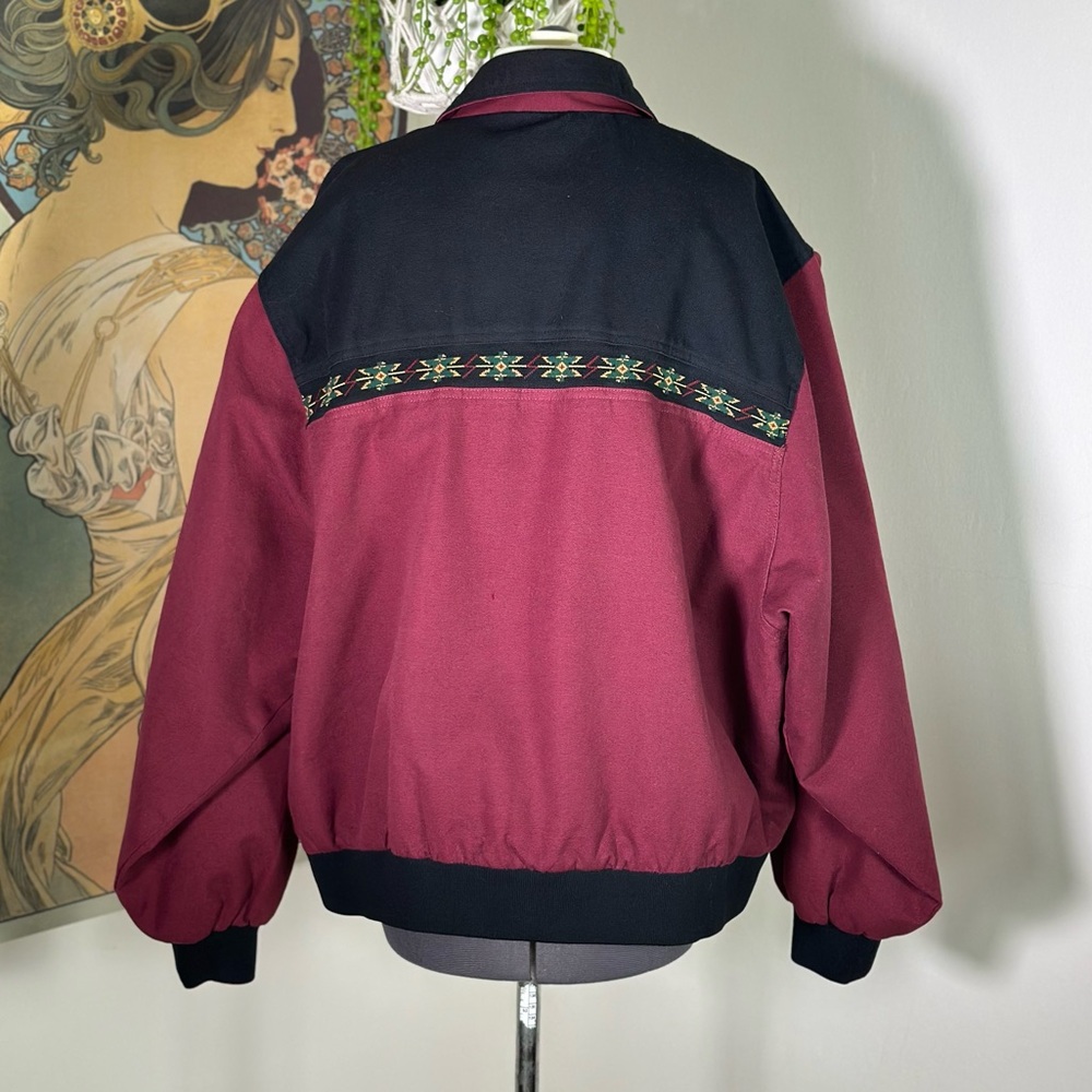 Vintage Canyon Guide Outfitters Aztec Southwestern Bomber Jacket Maroon 2XL - Picture 4 of 10